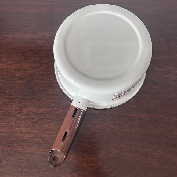 Vintage 1970s Enamel Brown/white Flower Pattern Sauce Pan (no Lid) - Picture 5 of 6